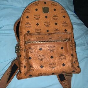 MCM Brown Tan Backpack with Iconic Monogram Print